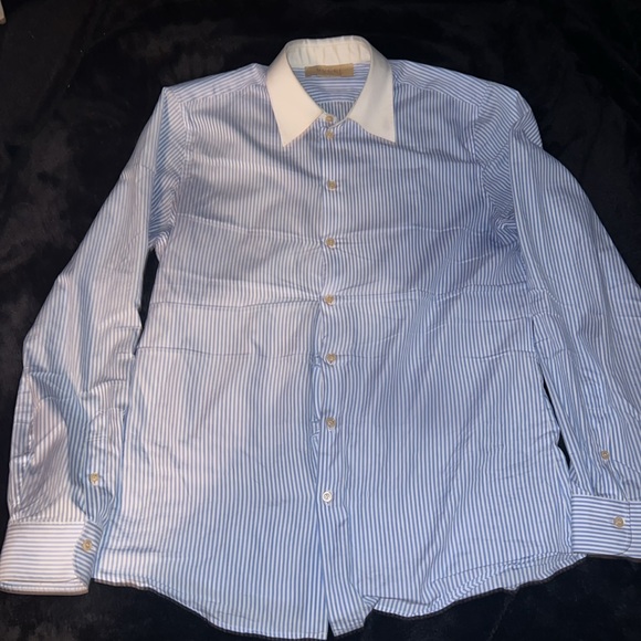 GUCCI Uniform Blue Men's Button Down Dress Shirt White collar Size 41-16(M) - Picture 2 of 4